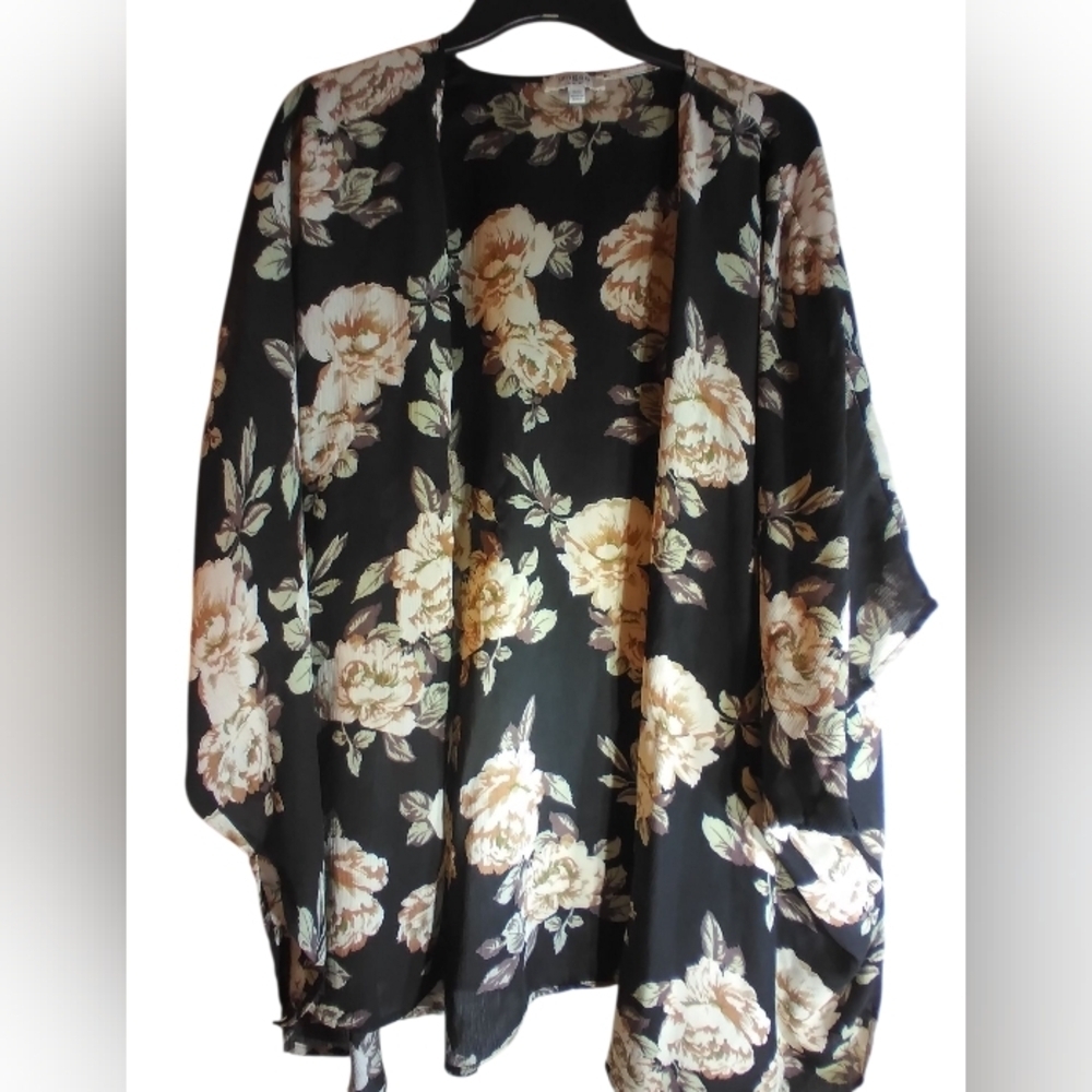 Umgee Floral Black Kimono Cardigan Size S/m Baggy Loungewear Cozy Lounging